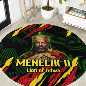 Menelik II Round Carpet with Lion of Adwa Title, Battle of Adwa 1896 Graphic and Bold Pan-African - African Pride