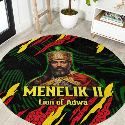 Menelik II Round Carpet with Lion of Adwa Title, Battle of Adwa 1896 Graphic and Bold Pan-African - African Pride