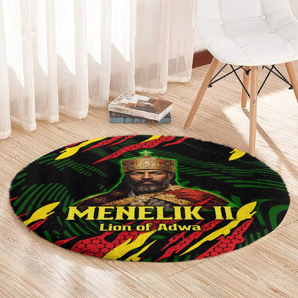 Menelik II Round Carpet with Lion of Adwa Title, Battle of Adwa 1896 Graphic and Bold Pan-African - African Pride