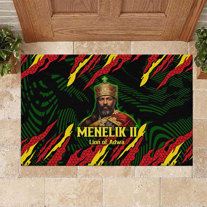 Menelik II Rubber Doormat with Lion of Adwa Title, Battle of Adwa 1896 Graphic and Bold Pan-African - African Pride