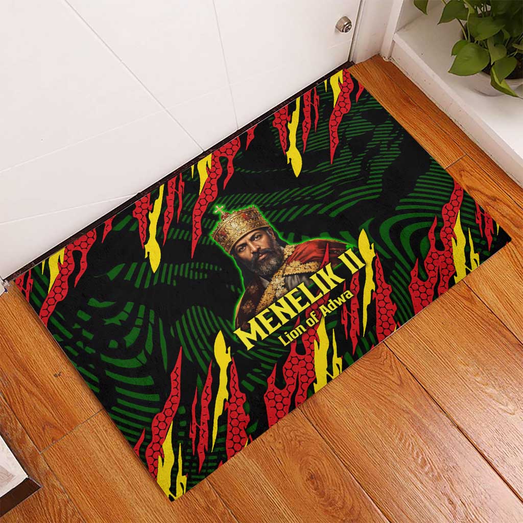 Menelik II Rubber Doormat with Lion of Adwa Title, Battle of Adwa 1896 Graphic and Bold Pan-African - African Pride