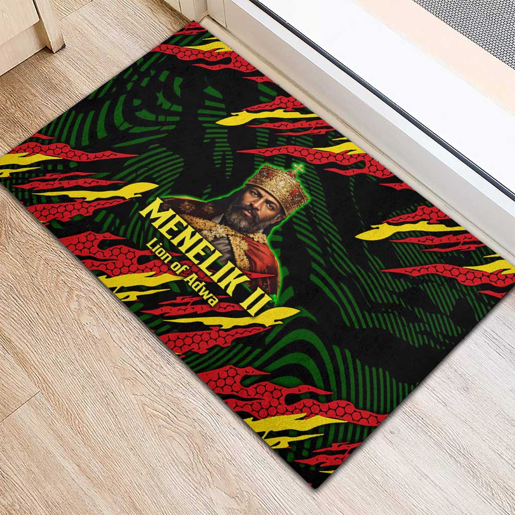 Menelik II Rubber Doormat with Lion of Adwa Title, Battle of Adwa 1896 Graphic and Bold Pan-African - African Pride