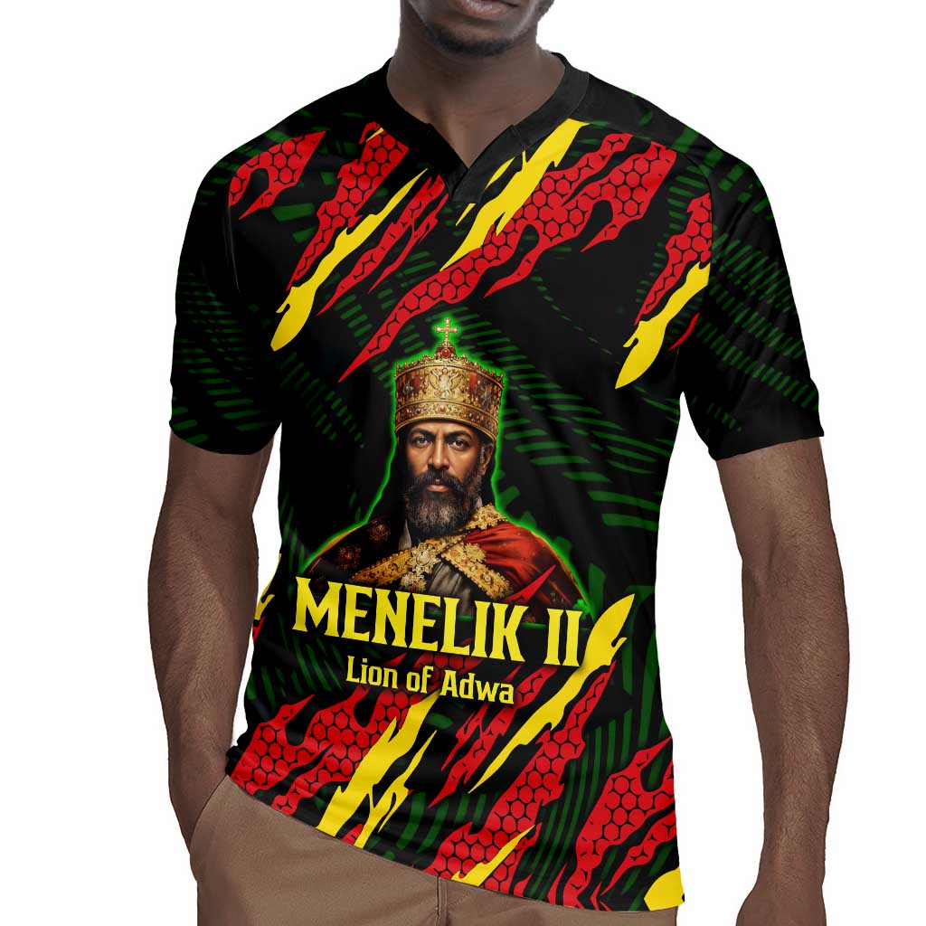 Menelik II Rugby Jersey with Lion of Adwa Title, Battle of Adwa 1896 Graphic and Bold Pan-African - African Pride