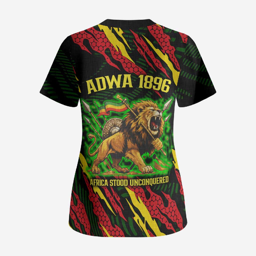 Menelik II Scrub Top with Lion of Adwa Title, Battle of Adwa 1896 Graphic and Bold Pan-African - African Pride