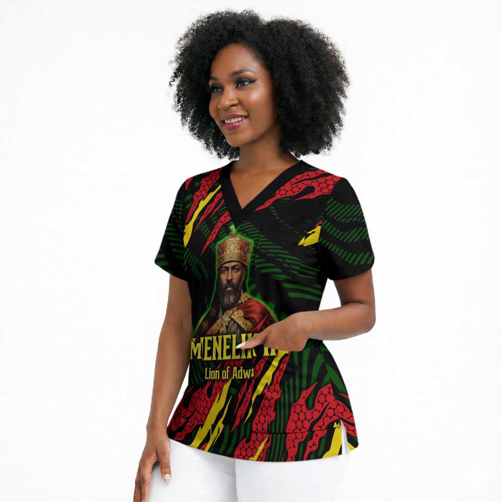 Menelik II Scrub Top with Lion of Adwa Title, Battle of Adwa 1896 Graphic and Bold Pan-African - African Pride
