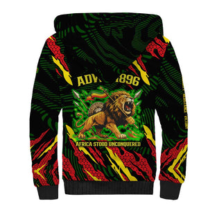 Menelik II Sherpa Hoodie with Lion of Adwa Title, Battle of Adwa 1896 Graphic and Bold Pan-African - African Pride