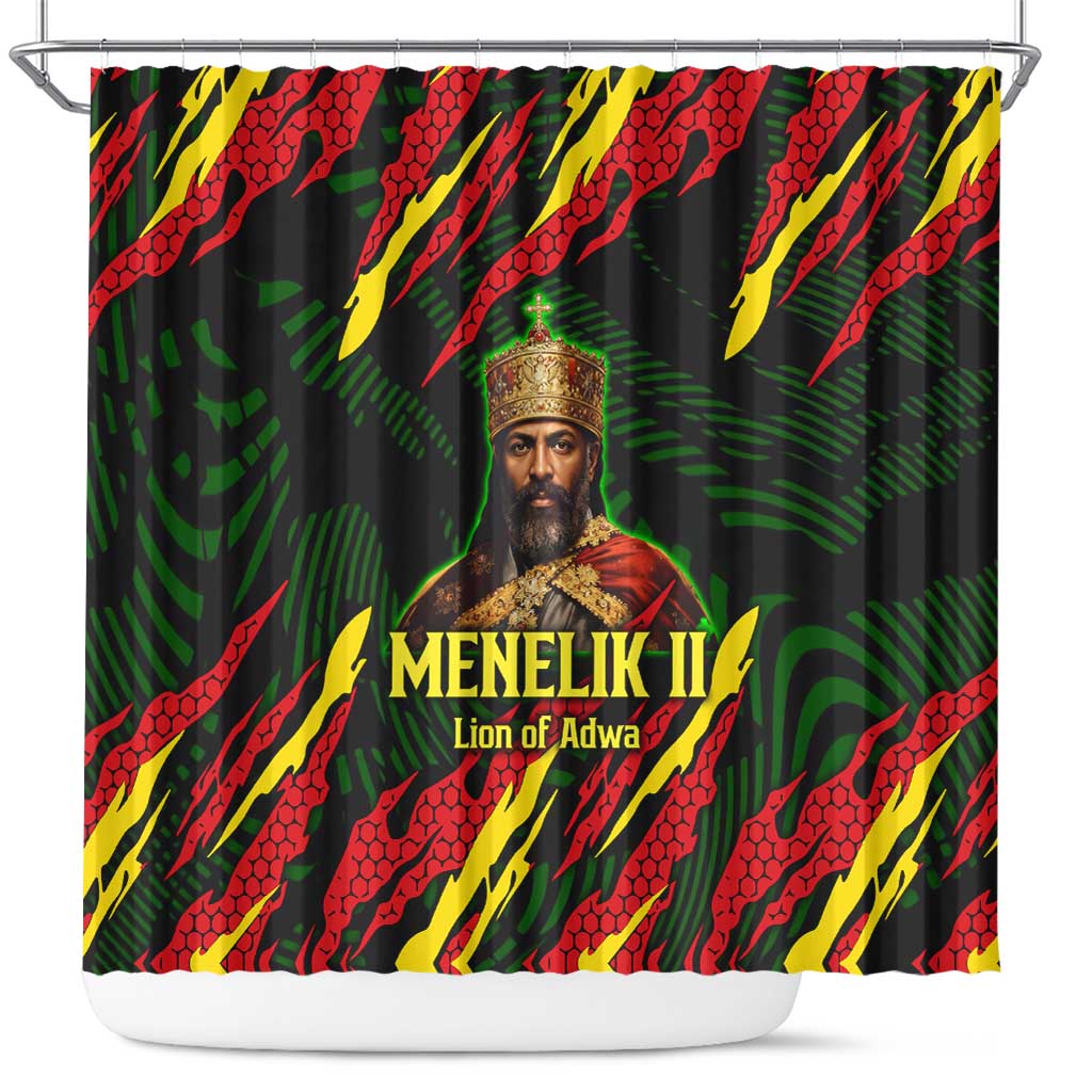 Menelik II Shower Curtain with Lion of Adwa Title, Battle of Adwa 1896 Graphic and Bold Pan-African - African Pride