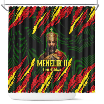 Menelik II Shower Curtain with Lion of Adwa Title, Battle of Adwa 1896 Graphic and Bold Pan-African - African Pride
