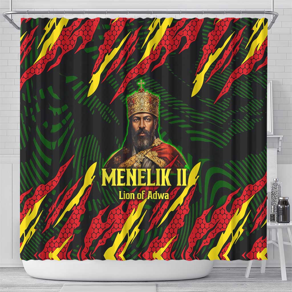 Menelik II Shower Curtain with Lion of Adwa Title, Battle of Adwa 1896 Graphic and Bold Pan-African - African Pride