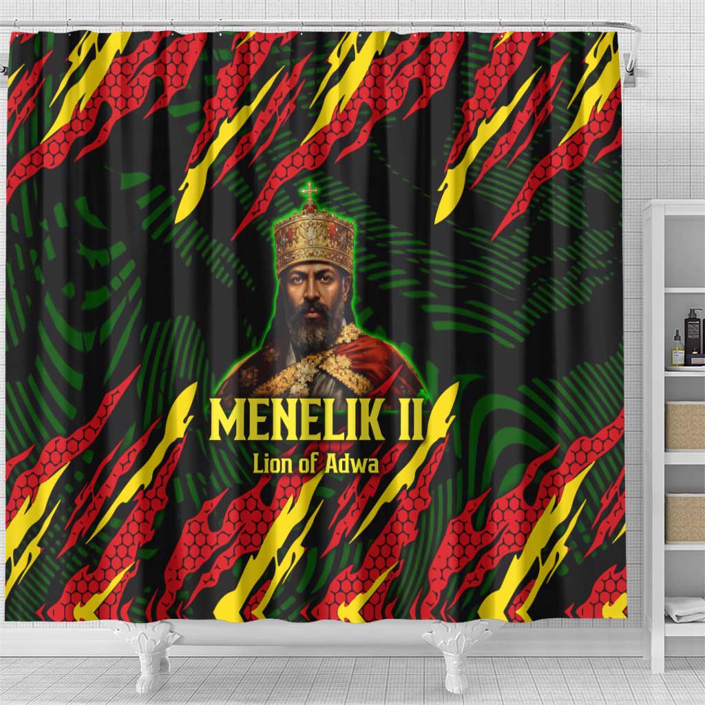 Menelik II Shower Curtain with Lion of Adwa Title, Battle of Adwa 1896 Graphic and Bold Pan-African - African Pride