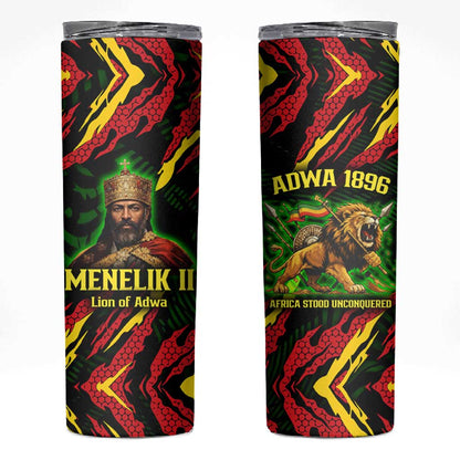 Menelik II Skinny Tumbler with Lion of Adwa Title, Battle of Adwa 1896 Graphic and Bold Pan-African - African Pride