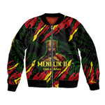 Menelik II Sleeve Zip Bomber Jacket with Lion of Adwa Title, Battle of Adwa 1896 Graphic and Bold Pan-African - African Pride