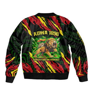 Menelik II Sleeve Zip Bomber Jacket with Lion of Adwa Title, Battle of Adwa 1896 Graphic and Bold Pan-African - African Pride