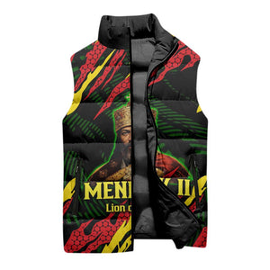 Menelik II Sleeveless Puffer Jacket with Lion of Adwa Title, Battle of Adwa 1896 Graphic and Bold Pan-African - African Pride