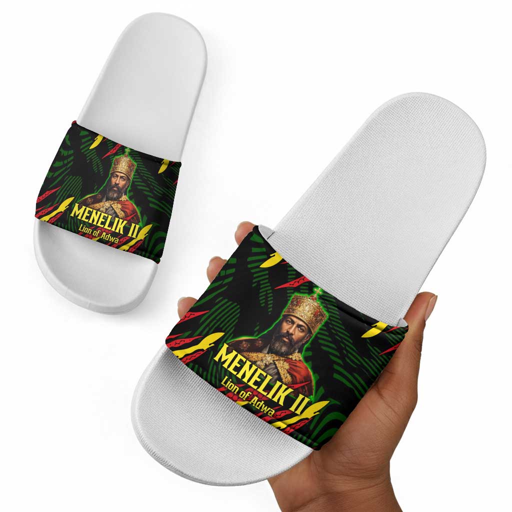 Menelik II Slide Sandals with Lion of Adwa Title, Battle of Adwa 1896 Graphic and Bold Pan-African - African Pride