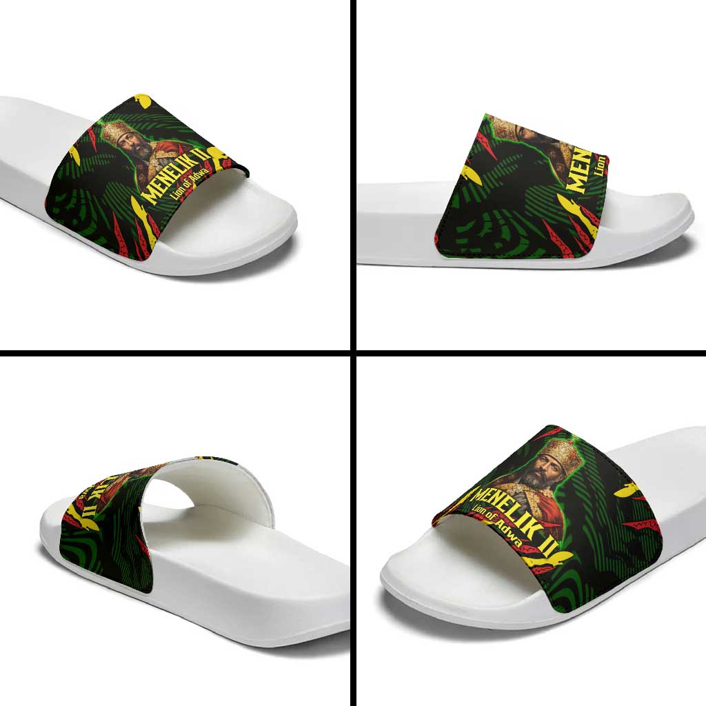 Menelik II Slide Sandals with Lion of Adwa Title, Battle of Adwa 1896 Graphic and Bold Pan-African - African Pride