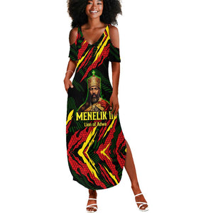 Menelik II Summer Maxi Dress with Lion of Adwa Title, Battle of Adwa 1896 Graphic and Bold Pan-African - African Pride