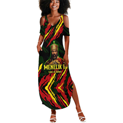 Menelik II Summer Maxi Dress with Lion of Adwa Title, Battle of Adwa 1896 Graphic and Bold Pan-African - African Pride