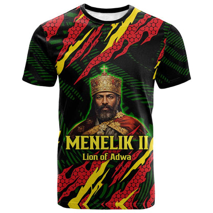 Menelik II T shirt with Lion of Adwa Title, Battle of Adwa 1896 Graphic and Bold Pan-African - African Pride