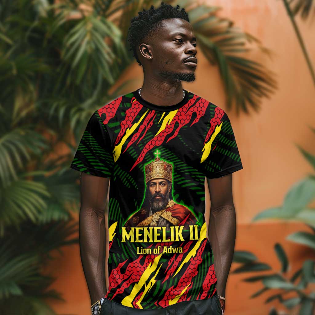 Menelik II T shirt with Lion of Adwa Title, Battle of Adwa 1896 Graphic and Bold Pan-African - African Pride