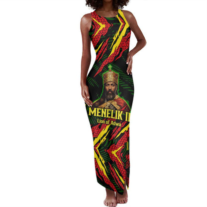 Menelik II Tank Maxi Dress with Lion of Adwa Title, Battle of Adwa 1896 Graphic and Bold Pan-African - African Pride
