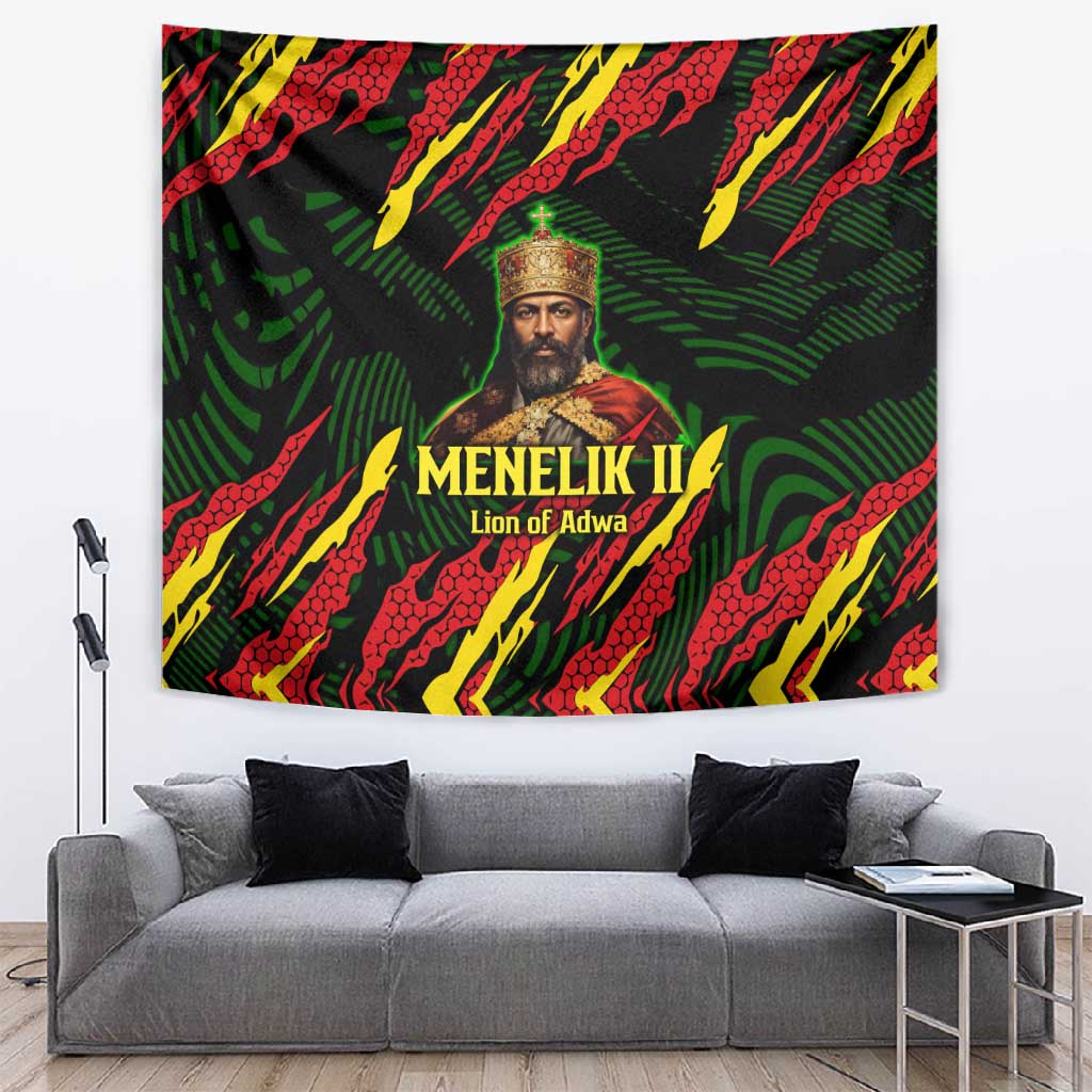 Menelik II Tapestry with Lion of Adwa Title, Battle of Adwa 1896 Graphic and Bold Pan-African - African Pride