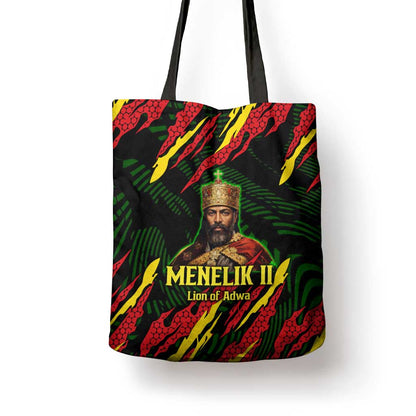 Menelik II Tote Bag with Lion of Adwa Title, Battle of Adwa 1896 Graphic and Bold Pan-African - African Pride