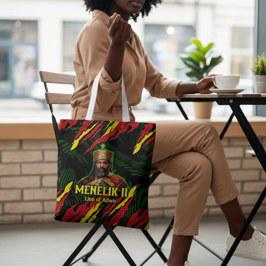 Menelik II Tote Bag with Lion of Adwa Title, Battle of Adwa 1896 Graphic and Bold Pan-African - African Pride
