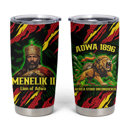 Menelik II Tumbler Cup with Lion of Adwa Title, Battle of Adwa 1896 Graphic and Bold Pan-African - African Pride