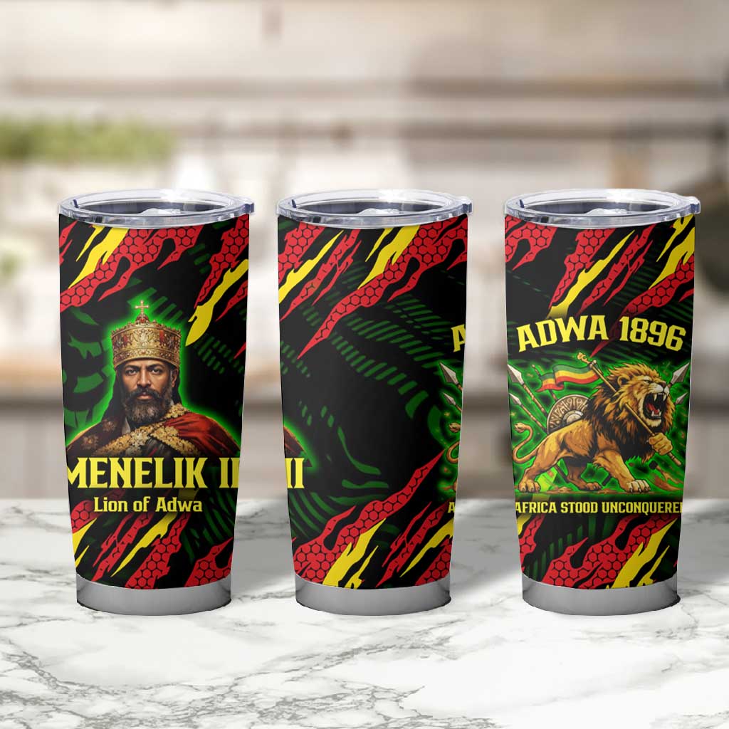 Menelik II Tumbler Cup with Lion of Adwa Title, Battle of Adwa 1896 Graphic and Bold Pan-African - African Pride