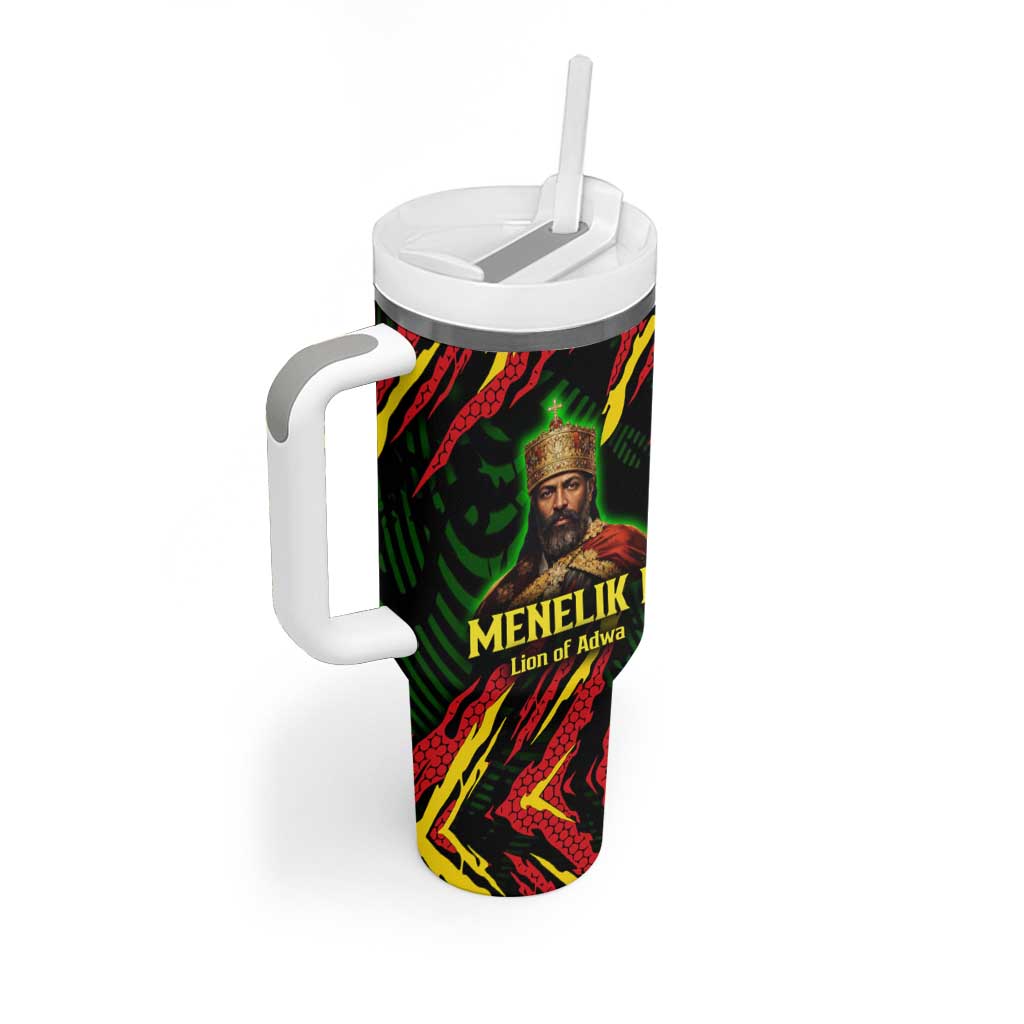 Menelik II Tumbler With Handle with Lion of Adwa Title, Battle of Adwa 1896 Graphic and Bold Pan-African - African Pride