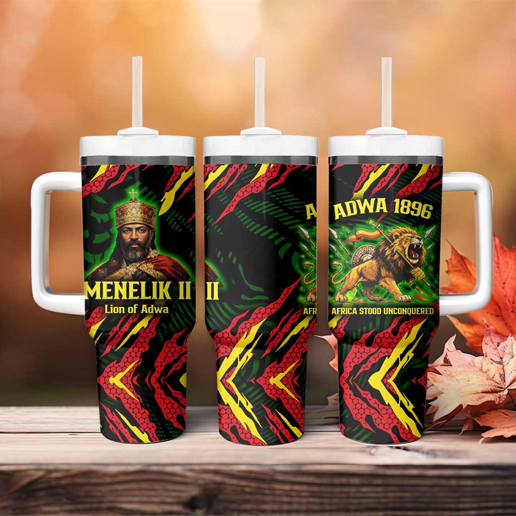 Menelik II Tumbler With Handle with Lion of Adwa Title, Battle of Adwa 1896 Graphic and Bold Pan-African - African Pride