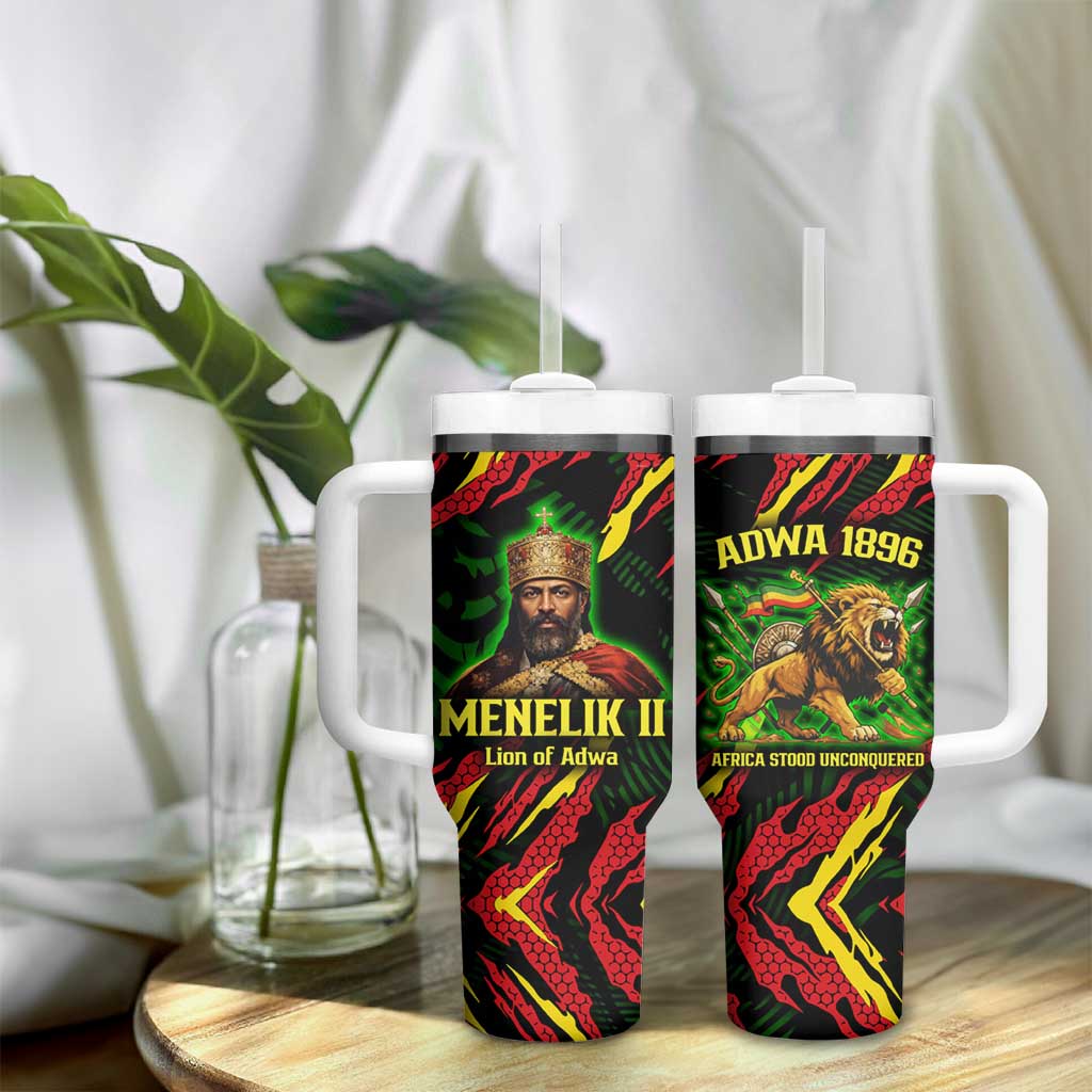 Menelik II Tumbler With Handle with Lion of Adwa Title, Battle of Adwa 1896 Graphic and Bold Pan-African - African Pride