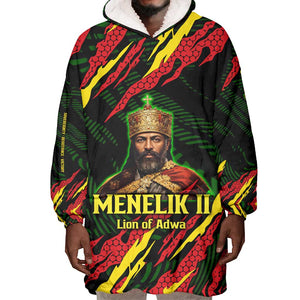 Menelik II Wearable Blanket Hoodie with Lion of Adwa Title, Battle of Adwa 1896 Graphic and Bold Pan-African - African Pride