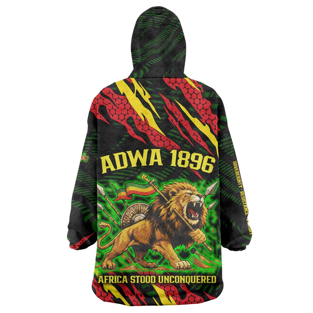 Menelik II Wearable Blanket Hoodie with Lion of Adwa Title, Battle of Adwa 1896 Graphic and Bold Pan-African - African Pride