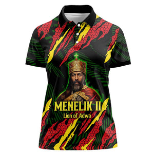 Menelik II Women Polo Shirt with Lion of Adwa Title, Battle of Adwa 1896 Graphic and Bold Pan-African - African Pride
