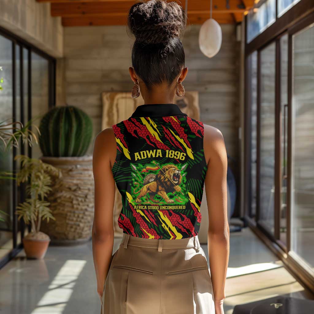 Menelik II Women Sleeveless Polo Shirt with Lion of Adwa Title, Battle of Adwa 1896 Graphic and Bold Pan-African - African Pride