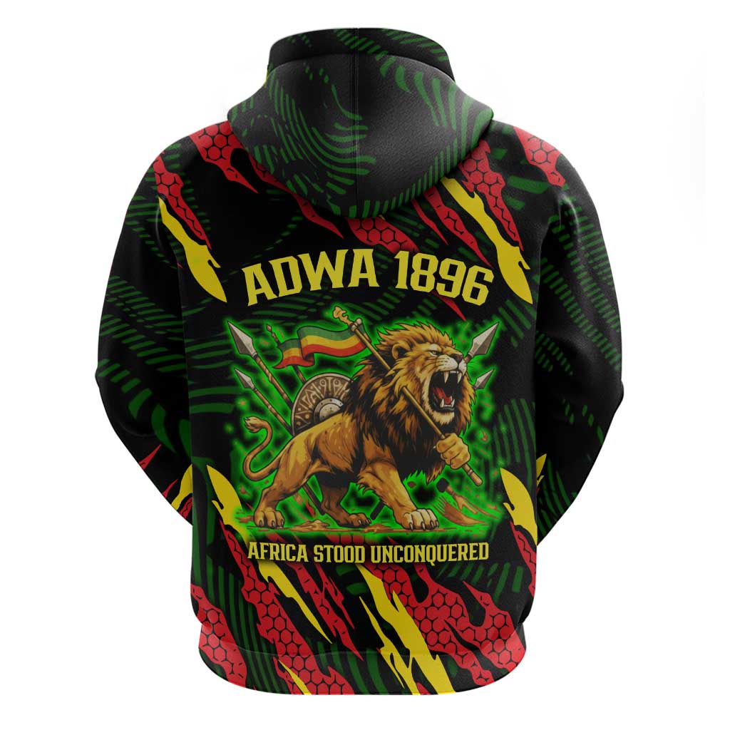 Menelik II Zip Hoodie with Lion of Adwa Title, Battle of Adwa 1896 Graphic and Bold Pan-African - African Pride