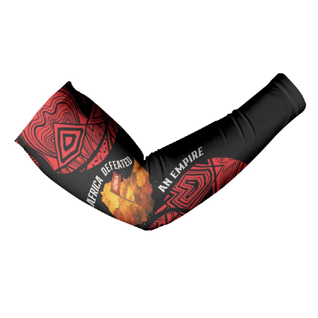 Menelik II Arm Sleeves with Adwa Victory Map, Africa Defeated an Empire Text and Red Geometric - African Pride