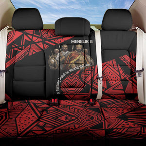 Menelik II Back Car Seat Cover with Adwa Victory Map, Africa Defeated an Empire Text and Red Geometric - African Pride