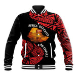 Menelik II Baseball Jacket with Adwa Victory Map, Africa Defeated an Empire Text and Red Geometric - African Pride