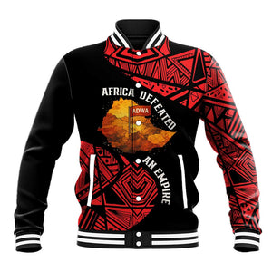 Menelik II Baseball Jacket with Adwa Victory Map, Africa Defeated an Empire Text and Red Geometric - African Pride