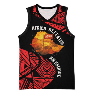 Menelik II Basketball Jersey with Adwa Victory Map, Africa Defeated an Empire Text and Red Geometric - African Pride