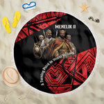 Menelik II Beach Blanket with Adwa Victory Map, Africa Defeated an Empire Text and Red Geometric - African Pride