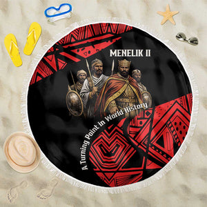 Menelik II Beach Blanket with Adwa Victory Map, Africa Defeated an Empire Text and Red Geometric - African Pride