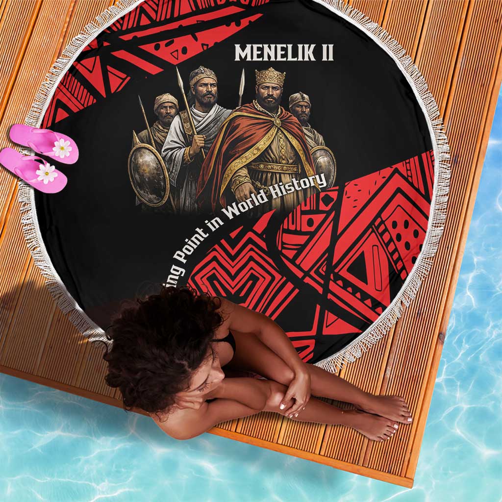 Menelik II Beach Blanket with Adwa Victory Map, Africa Defeated an Empire Text and Red Geometric - African Pride