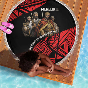 Menelik II Beach Blanket with Adwa Victory Map, Africa Defeated an Empire Text and Red Geometric - African Pride