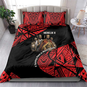 Menelik II Bedding Set with Adwa Victory Map, Africa Defeated an Empire Text and Red Geometric - African Pride
