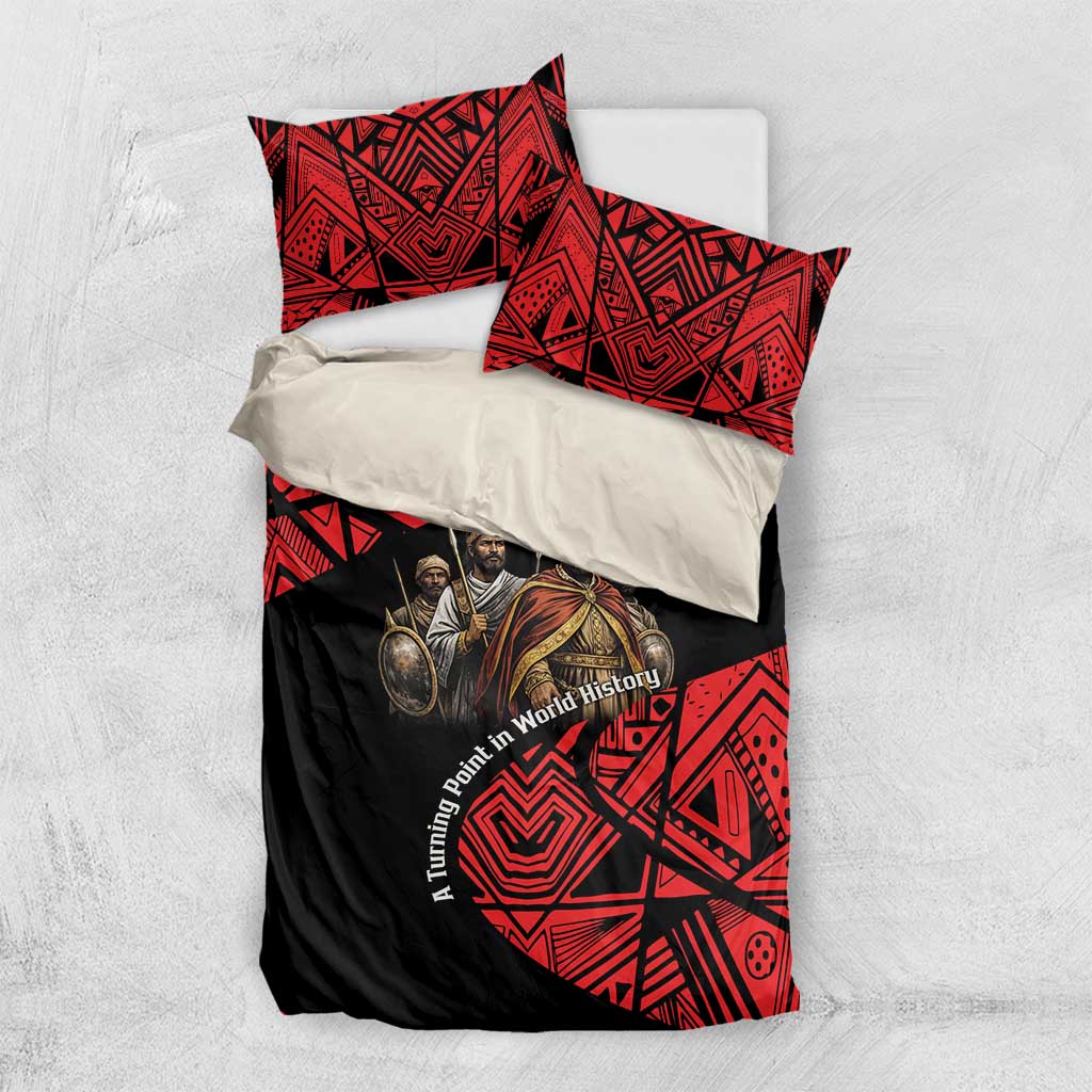 Menelik II Bedding Set with Adwa Victory Map, Africa Defeated an Empire Text and Red Geometric - African Pride