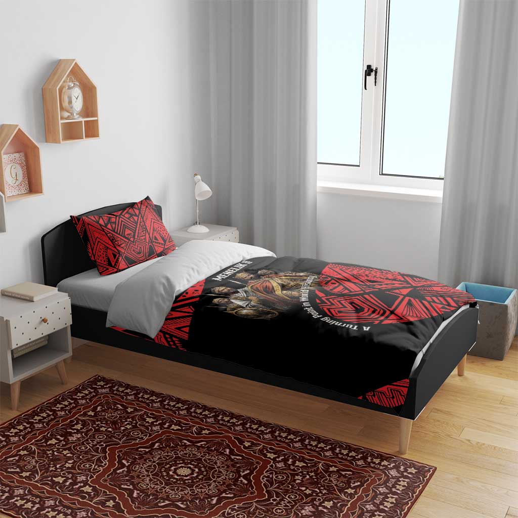 Menelik II Bedding Set with Adwa Victory Map, Africa Defeated an Empire Text and Red Geometric - African Pride